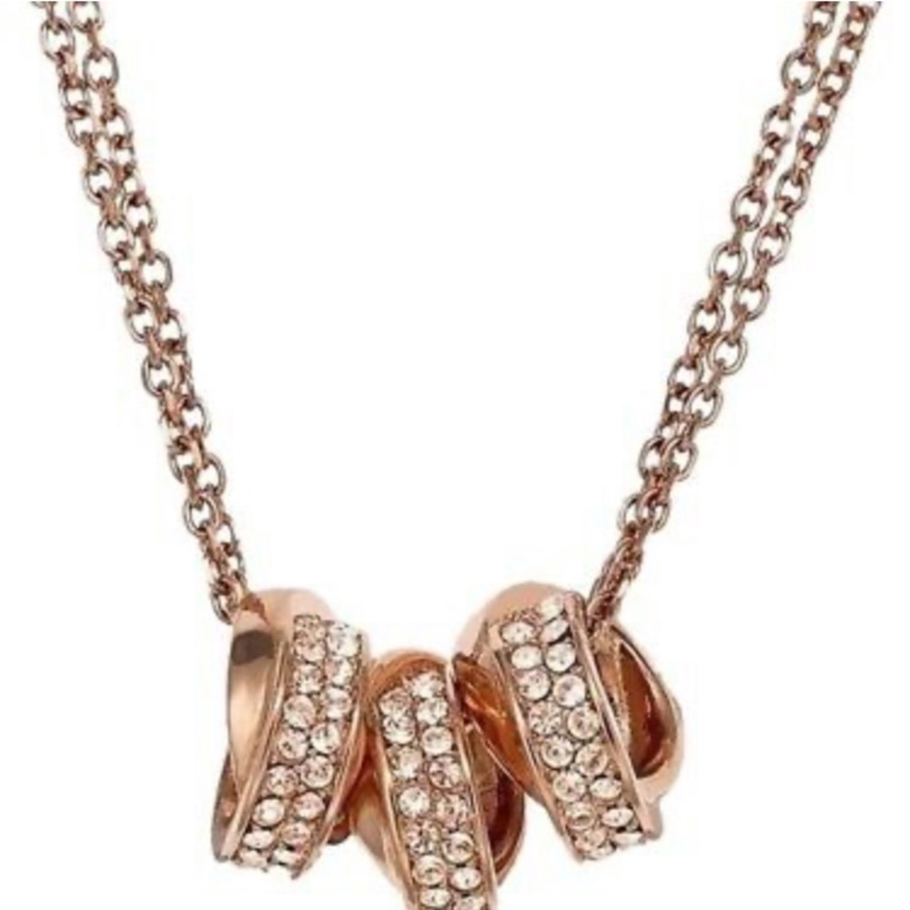 Michael Kors Tri-Tone Crystal Pave 3 Ring Necklace